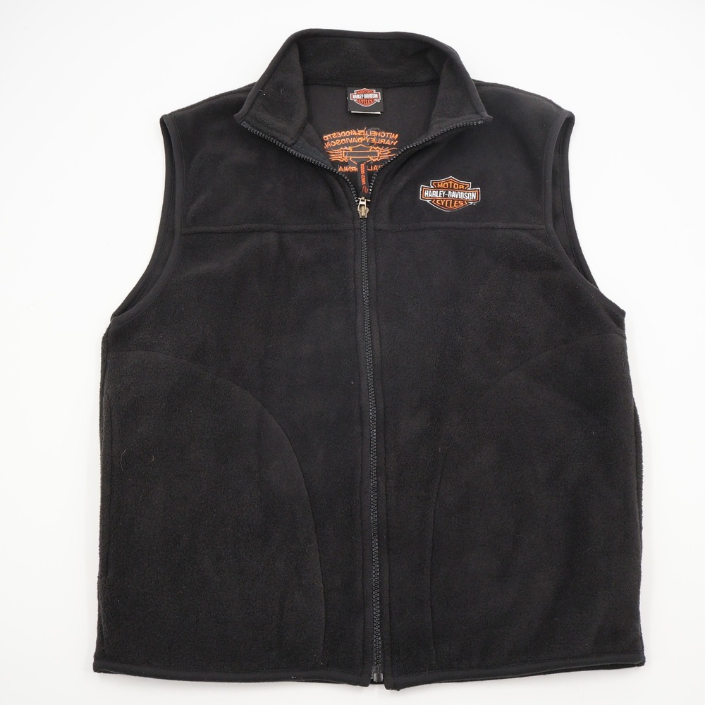 Harley-Davidson Fleece Vest Mens Medium Black Embroidered Modesto CA Full Zip